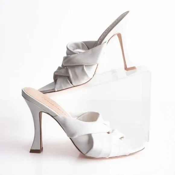 Veronica Beard Womens Alin Woven Heels Sandals White Leather Mules 6 EU 36